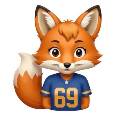 A cute girl fox with a bushy tail wearing a LA Rams shirt - with the number 69 on it sticker