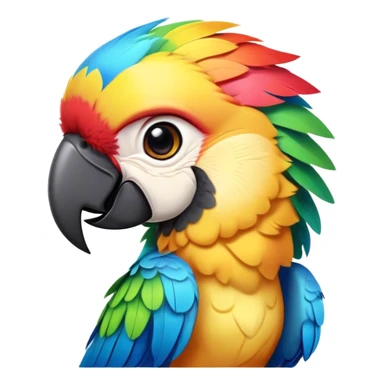 Cinematic Cute Macaw Portrait Emoji, Head tilted playfully and inquisitively, with a dazzling array of colorful plumage and round, sparkling eyes filled with charm, Simplified yet irresistibly adorable features, highly detailed, glowing with a warm, friendly tropical glow, high shine, affectionate and lively, stylized with a touch of whimsical vibrancy, bright and endearing, soft glowing outline, capturing the essence of a mischievous yet loving parrot that seems as if it could flutter out of the screen into your arms! sticker