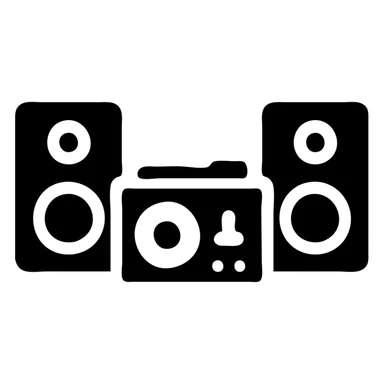 A DJ setup in a black filled icon style, with speakers. sticker