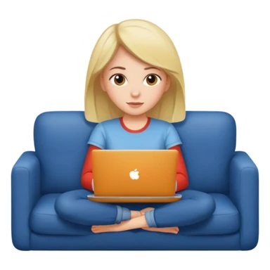 A girl is working with a laptop while lying on the sofa sticker