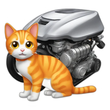 orange cat checking white car engine sticker