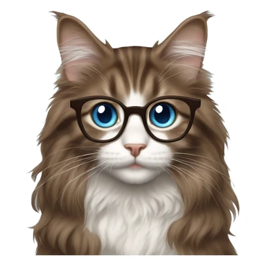 Russian girl blue eye glasses long brown hair maine coon cat sticker