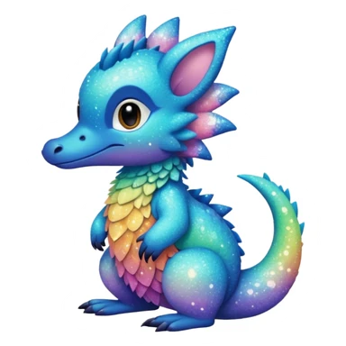 Randomly-colored gradients-colored cute fuzzy realistic glittery Randomly-faerie-drake-colored sparkly exotic drake-Trico-Fakémon-creature sticker