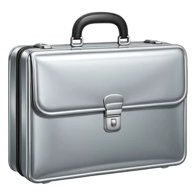 A luxury briefcase emoji made of polished silver chrome, smooth rectangular shape, metallic reflections, minimal high-end design, swag business aesthetic, iOS emoji style, centered, clean white background
 sticker