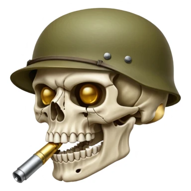 Una calavera 💀 soldado 🪖 mordiendo una bala en su boca sticker