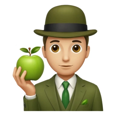 homme en costume chapeu melon, grosse pomme verte devant visage sticker