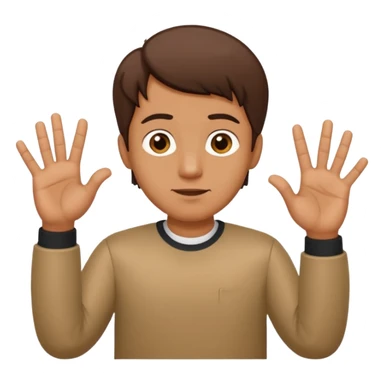 A man shrugging his shoulders with 6 above his left hand and 7 above his right hand sticker