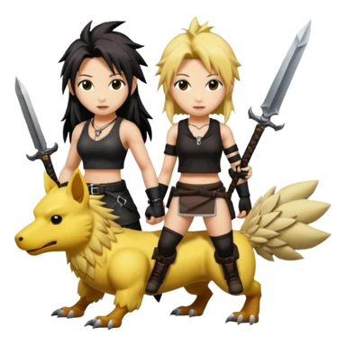 Cloud & Tifa FF7 character emoji - with fenrir blade & black chocobo  sticker