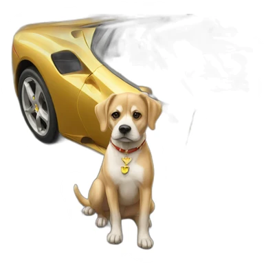 The rich dog driving a golden Ferrari sticker