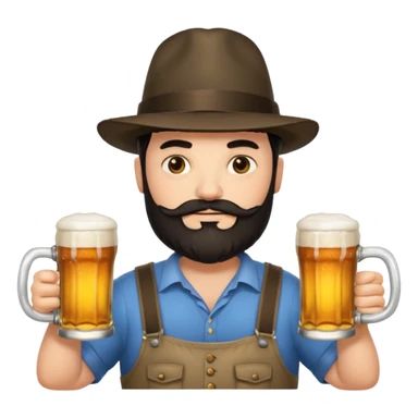 big man in yoga pose, bright skin, dark beard and dark short hair, holding beer mugs sticker