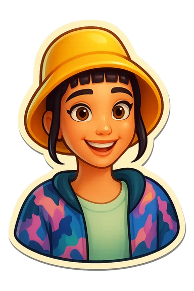 Extract the character from the background and place it on a transparent background, keeping the original retro stickers style and appearance exactly the same. sticker