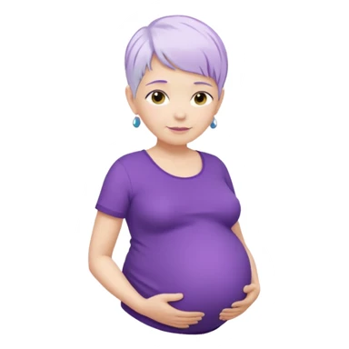 pregnant older women with purple shirt, white pixie hair, head neck and abdomen only sticker