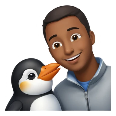 A penguin kisses a black man sticker
