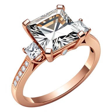 Princess cut rose gold diamond ring with vintage diamonds on the band sticker