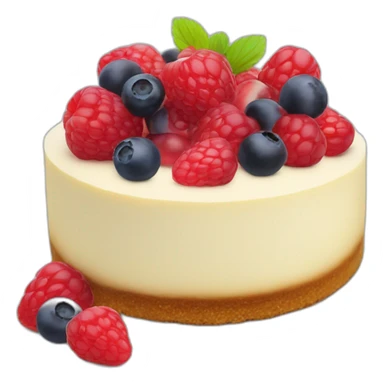 Cheesecake with berries at top with red gelatine sticker