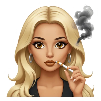 blonde gorgeous girl long hair with latina makeup smoking a cigarette and blowing smoke baddie winged eyeliner  sticker