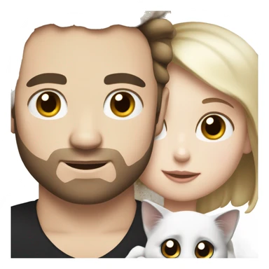 a girl with white skin and a guy with white skin hold a black and white cat in their arms sticker