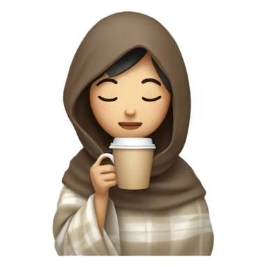 asian girl inside a blanket sipping coffee eyes closed sticker