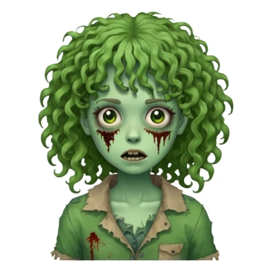 Green zombie emoji girl with curly hair, with curly bangs sticker
