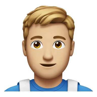 A head and shoulders shot of a 32 year old white man, with short brown hair,   with blue eyes wearing a t-shirt. sticker