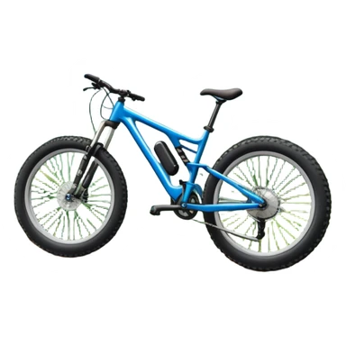 An icon featuring a mountain bike with wide tires, positioned on a forest trail or rocky mountain road. The background shows dense trees, steep slopes, and distant peaks under a clear blue sky. Transparent background highlights the thrill and rugged beauty of mountain biking. sticker