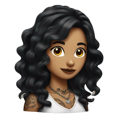 Girl with long black wavy hair and neck tattoos  sticker