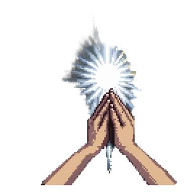 hands clasped in prayer with light rays sticker
