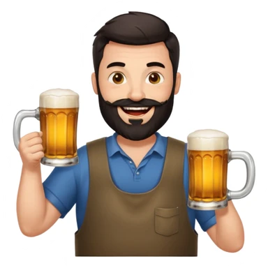 big man in yoga pose, bright skin, dark beard and dark short hair, holding beer mugs sticker
