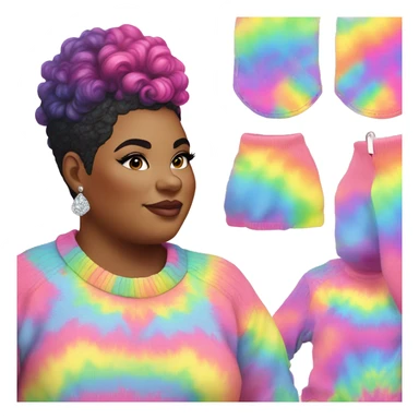 Plus size black woman with pink curly pixie cut hair and a rainbow tie dye sweater , and diamond stud earrings  sticker