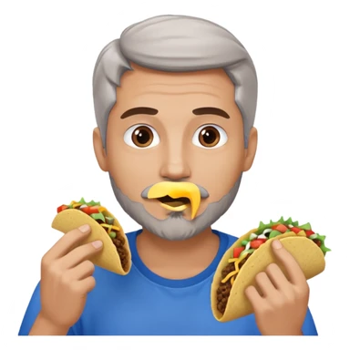 White man, blue eyes, brown gray hair, gray goatee, eating a taco sticker