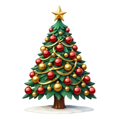 3D emoji of a majestic Moscow
New Year tree. Thick green branches heavily decorated with large gold and red glass balls, traditional Russian patterns, and sparkling warm tinsel. A bright glowing red Soviet-style star is on top.
Light dusting of snow on the branches.
 sticker