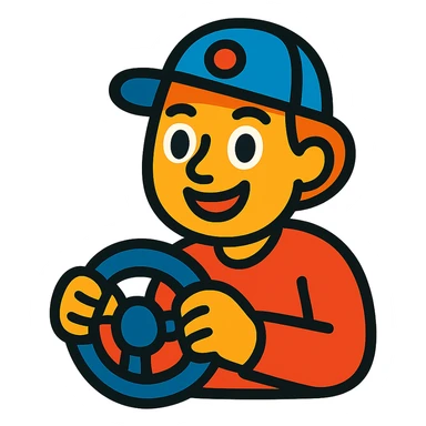 playful driver icon in vibrant toon style sticker