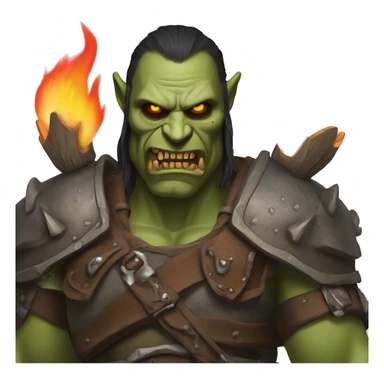 An orc with burning eyes and a skull sticker