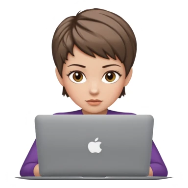 macbook pro woman pixie haircut ash brown hair hazel eyes sticker