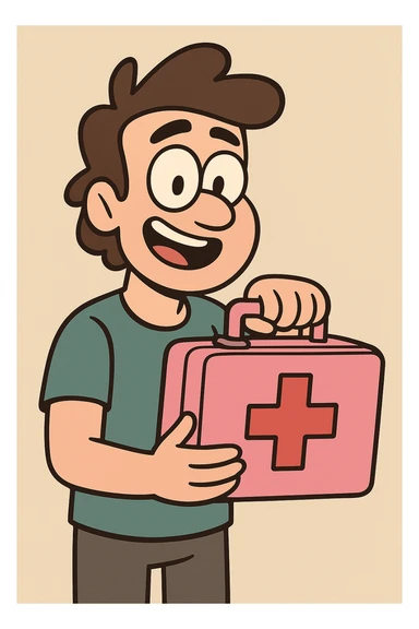 pink first aid kit, flat toon style, bold and modern sticker