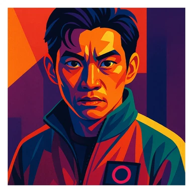 Another Squid Game Season 2 character, individual portrait, vibrant style, detailed face, unique outfit, dramatic lighting sticker