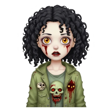 Black curly head girl zombie pale skin sticker
