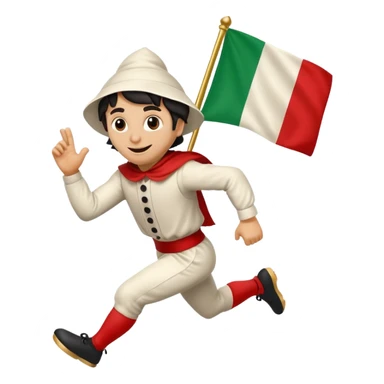 pulcinella con bandiera italiana che corre sticker