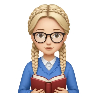 A student, girl, braid hair, wearing glasses, hold book in front of their chest sticker