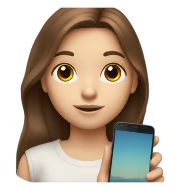 White cute girl with long brown hair holding phone sticker