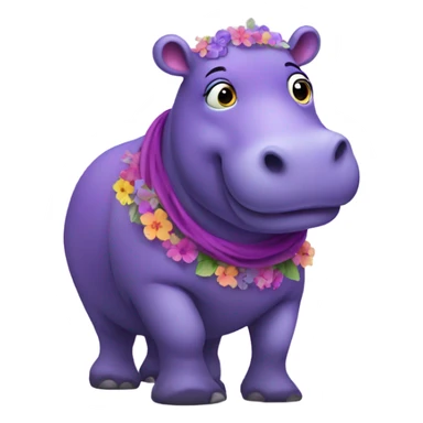 purple hippo in a dress sticker