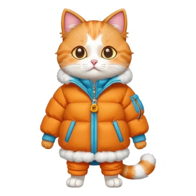 a full body of cute cat with puffer clothes sticker