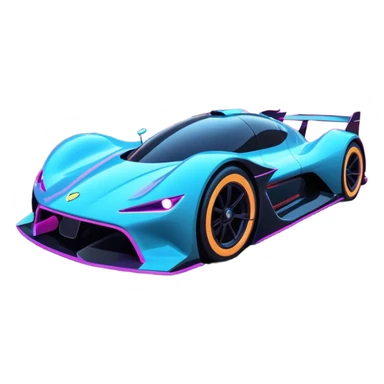 A futuristic racing car with glowing neon lights, sleek aerodynamic design, and a cyberpunk cityscape in the background. The car is speeding through a neon-lit street with high-tech buildings and holograms." sticker