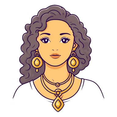 attractive Greek woman with long curly hair and light skin wearing gold Greek jewelry sticker