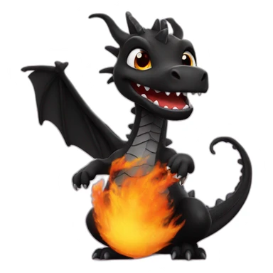 Happy Cute Black dragon hyped up with fire in background sticker