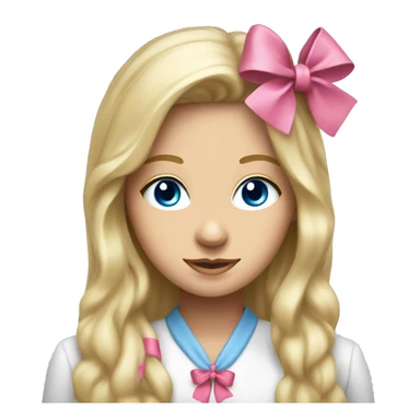 Pretty Blue eyed blonde long hair woman with pink bow in hair that is a psychology major at university  sticker