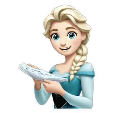 Elsa jumping of happiness holding a payslip sticker