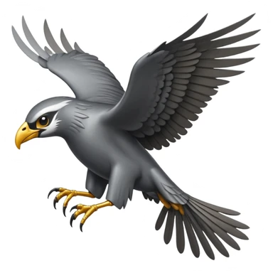 Emoji-style icon of a large metallic predatory bird flying, sharp wings, steel texture, dramatic pose, no gold no yellow sticker