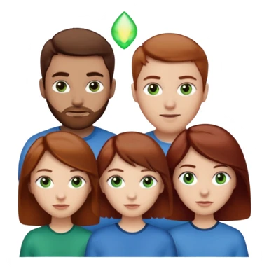 One woman with blue eyes, brown hair, light skin standing next to another woman with darker red brown hair, lighter skin, and green eyes, standing next to a man with no facial hair, blue eyes, and short brown hair sticker