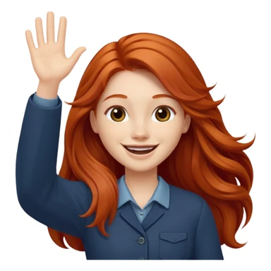 Excited long haired redhead waving sticker